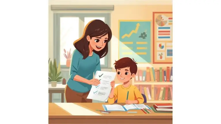Image of a teacher using a checklist with a student.