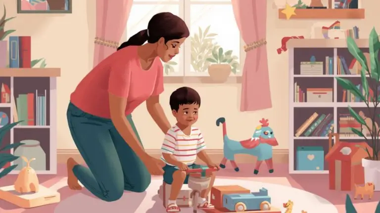 image of a mom helping a child pick up toys