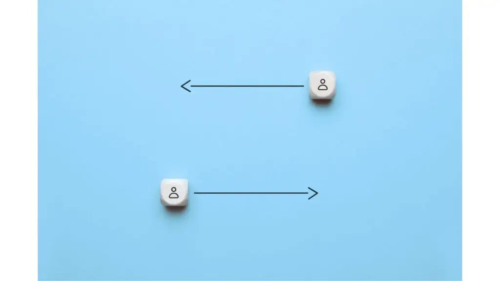 image of 2 dice with a person on each with arrows pointing them in the opposite direction