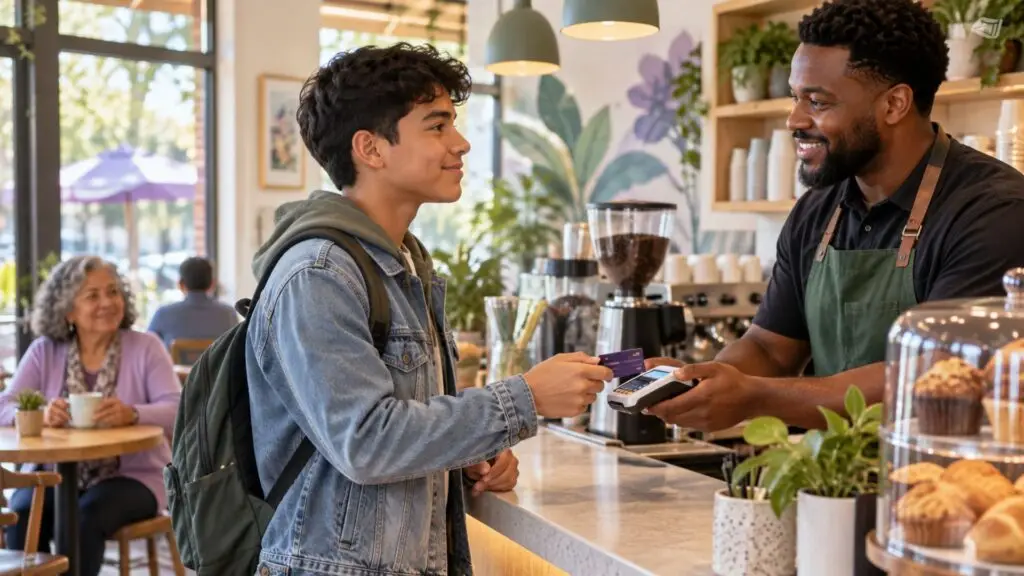 image of a teen ordering at a cafe