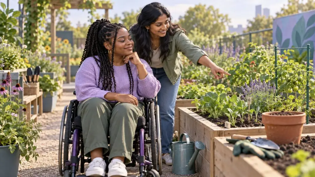 image of two individuals reflecting on their garden together
